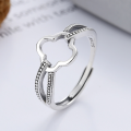 wholesale S925 Sterling Silver Antique Korean Style Small Fresh Hollow Clover Cross Ring Holder Ins Style Open Ring-0-0