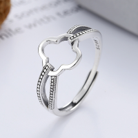 wholesale S925 Sterling Silver Antique Korean Style Small Fresh Hollow Clover Cross Ring Holder Ins Style Open Ring-YFJ649/approx. 2.3g Adjustable opening