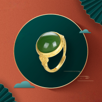 wholesale S925 sterling silver adjustable ring with jade-imitation design, featuring classic Chinese-style Ruyi auspicious patterns, women's jewelry-Gold ring>Adjustable opening