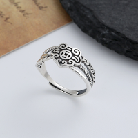 wholesale S925 Sterling Silver Retro Ethnic Style Double Layer Auspicious and Propitious Ring Creative and Meaningful Fashion Index Finger Ring-524FJ/approx. 2.9g Opening adjustable