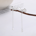 wholesale S925 Sterling Silver Bow with Crystal Accents and Tassel Drop Earrings, Korean Style Advanced Ear Care Earrings for Sensitive Ears, High-End Elegance-0-1
