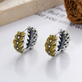 wholesale S925 sterling silver vintage matte finish resin enamel wheat-shaped ear cuff, artistic Chinese-style earrings for women-0-0