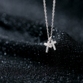 wholesale S925 silver Korean-style minimalist elegant double cross necklace for girls, petite diamond-inlaid collarbone chain D4495-0-3