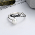 wholesale S925 sterling silver Korean-style elegant vintage pearl bow index finger versatile open ring-0-1