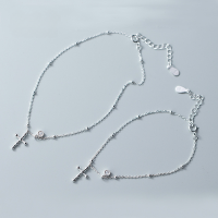 wholesale Sterling Silver S925 Women's Korean Style Fashion Diamond-Encrusted Cross Pendant Chain Bracelet, Elegant and Personalized Petite Hand Accessory S2604-S925 Silver Bracelet 925 Silver