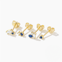 wholesale 925 Sterling Silver New 4-piece Set Of Colored Gemstone And Zircon Stud Earrings-4 pieces per set Gold 925 silver