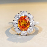 wholesale S925 Sterling Silver Cross-Border Hit Women's Fancy Color Diamond Ring European and American Full Diamond High-End Floral 3 Carat Band-Padparadscha Powder-CBJZ032>7