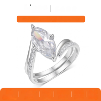 wholesale S925 Silver Marquise Moissanite Ring Stackable Set Curved Shank Gemstone Accented Gold Tone Light Luxury Fashion Women's Bestseller-Gold 3 carat (with certificate)  5 US