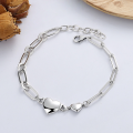 wholesale S925 Sterling Silver Korean Style Ins Minimalist Smooth Surface Large and Small Heart Link Trendy Versatile Bracelet-0-0