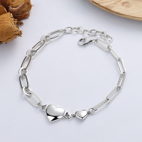 wholesale S925 Sterling Silver Korean Style Ins Minimalist Smooth Surface Large and Small Heart Link Trendy Versatile Bracelet-YFS127/approx. 6.6g>925 silver
