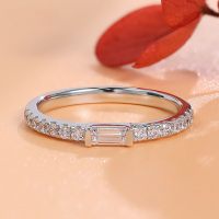 wholesale S925 sterling silver plated with 18K gold cross-border new moissanite ring 2*4mm small rectangular row of diamond ring-K White>US Size 9