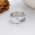 wholesale S925 sterling silver wide-band heavy-textured feather imprint open ring, European and American vintage bohemian style index finger ring-0-2
