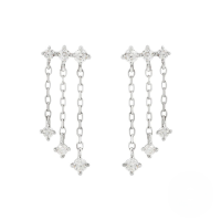 wholesale S925 Sterling Silver Mini Four-paw Turquoise Inlaid Zircon Chain Tassel Earring-Platinum-Style 1 925 Silver