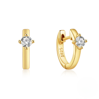 wholesale 925 Sterling Silver Hot Selling Classic Four-claw Zircon Studded Hoop Earrings, Ins。-gold