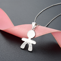 wholesale S925 Sterling Silver Doll Children's Character Necklace, Unisex Minimalist Creative Korean Style Micro-Paved Zircon Pendant Collarbone Chain-Single pendant without chain 925 silver