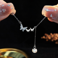 wholesale S925 Sterling Silver Butterfly Freshwater Pearl Necklace for Women, Luxurious and Versatile High-End Tassel Collarbone Chain Wholesale-Butterfly Pearl Necklace/approx. 1.94g&gt;TL013052