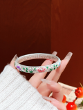wholesale 999 Sterling Silver Antique Sand Enamel Floral Bamboo Bangle, New Retro Style Mother's Bracelet Gift-0-17