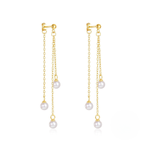 wholesale S925 Sterling Silver Geometric Star And Moon Earrings With Pearl, Zircon, And Fringe Chain-Gold#6 925 silver
