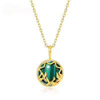 wholesale S925 Sterling Silver New Japanese Light Luxury Style Retro Malachite Pendant Choker Necklace, Reversible for Front and Back Wear, Wholesale-Pendant without chain 925 silver