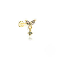 wholesale S925 Silver New Geometric Moss Agate Zircon Flat Threaded Ear Cartilage Stud, Hot Selling In Europe And America-Single gold #13