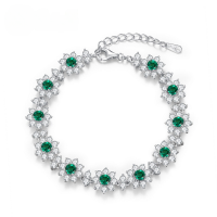 wholesale S925 Sterling Silver Trendy and Versatile Full Diamond Lab-Grown Emerald Elegant Banquet Ladies Bracelet-Cultivated Ruby (chain length 160MM+40MM)>925 silver