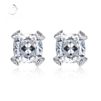 wholesale Sterling Silver Europe & US New Shining Simulated Cushion Cut Ice Diamond Stud Earrings 8*8mm-E041 White G 925 Silver