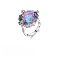 wholesale S925 Silver New Luxury Unusual Shaped Colored Gemstone Ring for Women, Fashionable High-End Sense Personality, Inlaid with Colored Crystal-Colorful US size 7
