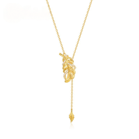 wholesale S925 Sterling Silver Gold-Plated Brushed Finish Minimalist Leaf Pendant Necklace for Cross-Border Live Streaming Direct Sales-10K gold + swimming paint  925 silver