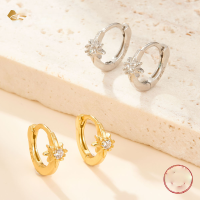 wholesale S925 Sterling Silver Cross-Border Hit Circle Micro-Paved Zircon Star Ear Clasp, Stylish and Minimalist Elegant Earrings for Women-silver