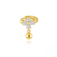 wholesale S925 Sterling Silver Four-leaf Clover Floral Zircon-studded Ear Crawler With Small Gold Bead Drop-Single gold