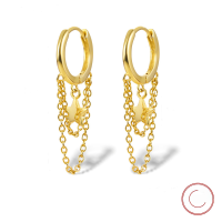 wholesale S925 Sterling Silver Double Layer Tassel Star Earrings, Minimalist Style, Long Drop Ear Cuffs, Unique and High-End Jewelry-silver