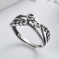 wholesale S925 Sterling Silver Korean Dongdaemun Chain Link Cross Irregular Niche Design Open Ring-0-0