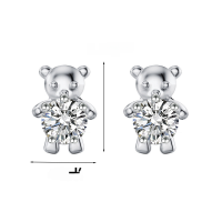 wholesale 925 Silver Cute Animal Pure Silver Stud Earrings Element Simple Minimalist Light Luxury Style Non-removable Earrings-Silver round diamond bear sterling silver earrings