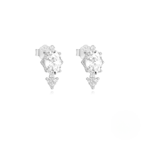 wholesale S925 Sterling Silver Zircon-inlaid Floral Stud Earrings, Trendy And Versatile-Silver plated #4 925 silver