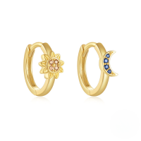 wholesale S925 Sterling Silver Rainbow Colored Star Moon Earrings With Zircon Accents For Daily Wear-Gold#6 925 silver