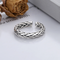 wholesale S925 Sterling Silver Vintage Distressed Handcrafted Braided Adjustable Unisex Ring-0-1