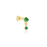 wholesale S925 Sterling Silver Natural Green Chalcedony Zircon Light Luxury Flat Head Threaded Ear Cartilage Piercing Earrings, Popular In Europe And America-Single gold #6