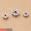wholesale S925 Sterling Silver Vintage Wealth Coin Spacer, Thai Silver Accessories for DIY Red Cord Braided Crystal Bracelet Jewelry-0-1