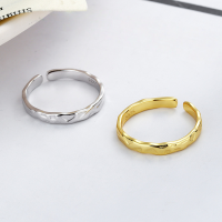 wholesale S925 Sterling Silver Irregular Concave-Convex Foil Texture Open Ring Korean Style Ins Niche Design Band-DJ1035/white gold approximately 1.86g &gt; opening adjustable