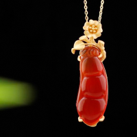 wholesale Silver-certified new Chinese-style red chalcedony Fu Dou jade pendant with red agate, women's metaphysical energy jewelry-925 silver red agate pendant (without chain)  925 silver
