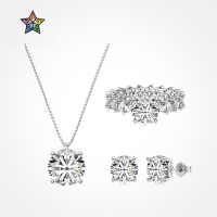 wholesale S925 Sterling Silver Europe & US Cross-Border Pink Blue Round Zircon Design High-End Women's Ring Necklace Earrings Set-White gold and white diamonds DY180031-SW-WH#9&gt;925 silver