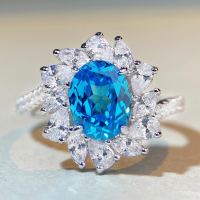 wholesale S925 Sterling Silver Aliexpress Wish Best-Selling Aquamarine Ring for Women, Cross-Border Fashion Ring with Personalized Zirconia Diamond-Red Corundum-CBJZ250 5