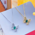 wholesale S925 Sterling Silver Openwork Butterfly with Micro-Set Diamonds and Chalcedony Necklace, Fashionable, Luxurious, Niche Design, High-End Sense Chain-0-3