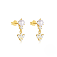 wholesale S925 Sterling Silver Vintage Pearl Earrings For Women, Small Drop Style With Rhinestones And Elegant Tassel Design-Gold#4 925 silver