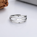 wholesale S925 Silver Cloud Tide Pavilion Fashion Minimalist Korean-Style Elegant Crossed Lines Geometric Trendy Design Open Adjustable Ring-0-1