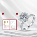 wholesale S925 Sterling Silver Light Luxury Snowflake Moissanite Ring, 1 Carat Round Moissanite Engagement Ring for Women with Certificate-0-0