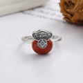 wholesale S925 Sterling Silver Vintage Auspicious Cloud Coin Inlaid with Southern Red Agate Ring, Literary Chinese Style Index Finger Ring-0-2