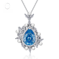 wholesale Metal: 925 Sterling Silver New Pear-shaped 11*15 Aquamarine High Carbon Diamond Teardrop Pendant Women's Versatile Necklace-N175 Aquamarine 925 Silver