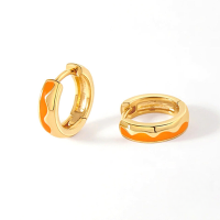 wholesale S925 Sterling Silver Ins-style Wavy Drip Enamel Hoop Earrings For Cross-border Hot Sales-Gold-Orange dripping oil