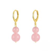 wholesale S925 Sterling Silver Flashing Colorful Chalcedony Textured Gemstone Ear Studs, Retro Chinese Style Earrings For Women-Gold-Pink Jade